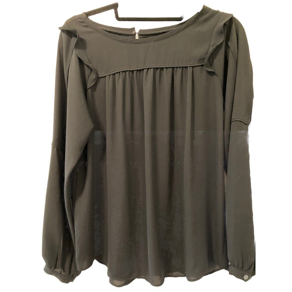 Loft Size XS Womens Long Sleeve‎ Black Ruffle Sleeve Blouse